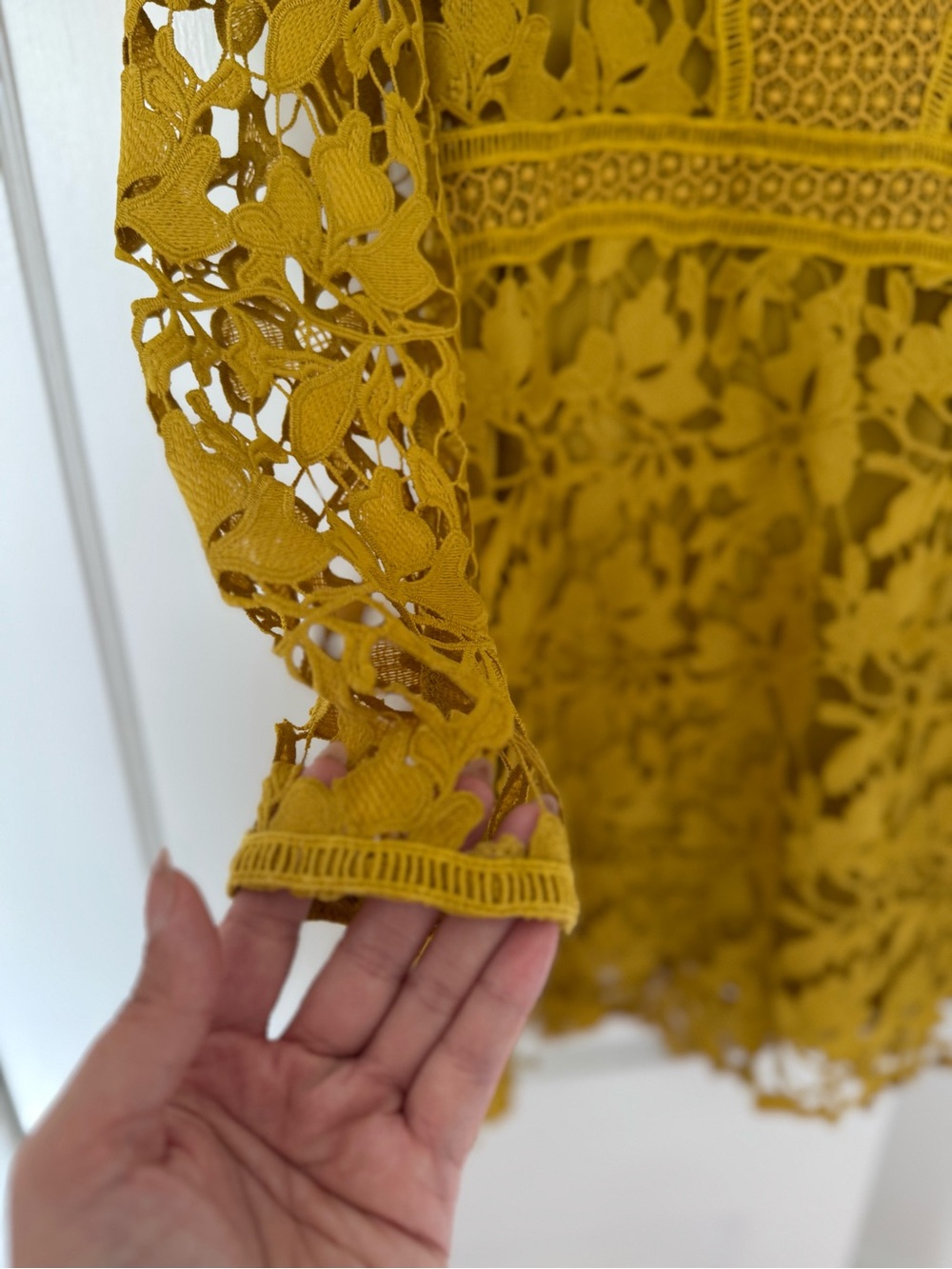 ASOS Mustard Lace Long Sleeve Panelled Dress - Picture 5 of 12